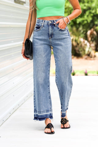 SAIGE Reece Tummy Control High Rise Wide Leg Crop Jeans - Simply Me Boutique