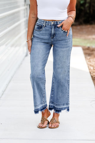 SAIGE Reece Tummy Control High Rise Wide Leg Crop Jeans - Simply Me Boutique