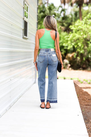 SAIGE Reece Tummy Control High Rise Wide Leg Crop Jeans - Simply Me Boutique
