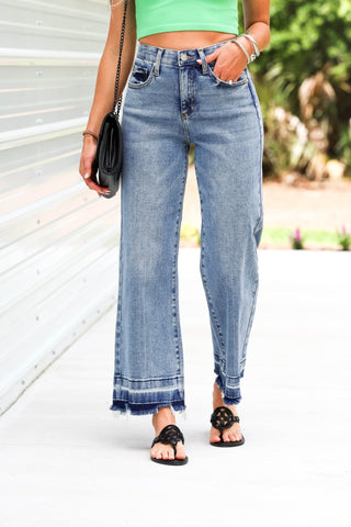 SAIGE Reece Tummy Control High Rise Wide Leg Crop Jeans - Simply Me Boutique