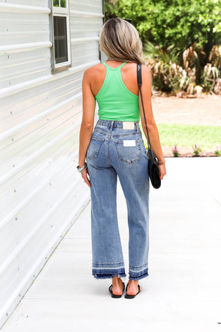 SAIGE Reece Tummy Control High Rise Wide Leg Crop Jeans - Simply Me Boutique