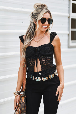 Seaside Lace Front Tie Top (BLACK) - Simply Me Boutique