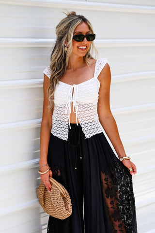 Seaside Lace Front Tie Top (WHITE) - Simply Me Boutique