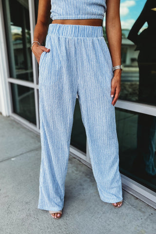 Set the Vibe Blue Pinstripe Halterneck Pants Set - Simply Me Boutique