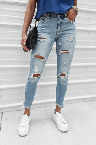 (SHIPS 10/20) KANCAN Unfinished Business Sharkbite Cropped Skinny Jeans - Simply Me Boutique