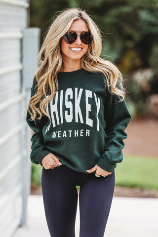 (SHIPS 11/20) Whiskey Weather GREEN Graphic Sweatshirt - Simply Me Boutique