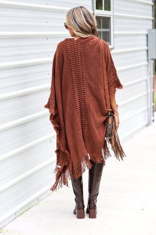 (SHIPS 11/21) The Callie Rust Frayed Knit Wrap Kimono - Simply Me Boutique