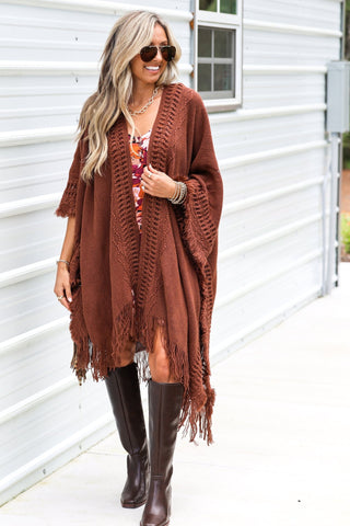 (SHIPS 11/21) The Callie Rust Frayed Knit Wrap Kimono - Simply Me Boutique