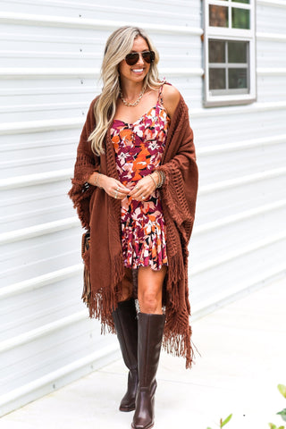 (SHIPS 11/21) The Callie Rust Frayed Knit Wrap Kimono - Simply Me Boutique
