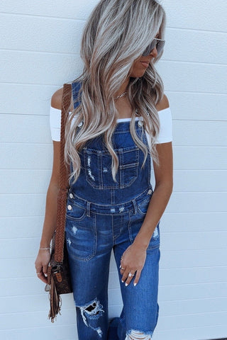 (Ships 2/18) RISEN Trisha Wide Leg Overalls Dark Wash - Simply Me Boutique