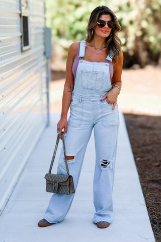 (SHIPS 3/13) RISEN Trisha Wide Leg Overalls Light Wash - Simply Me Boutique