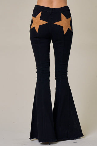 (SHIPS 5/15) Lonestar Black Flare Jeans with Tan Star Suede Detail - Simply Me Boutique