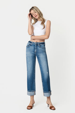 (SHIPS 5/6) Flying Monkey Stormie High Rise Slim Wide Leg Cuffed Jeans - Simply Me Boutique