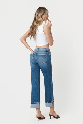 (SHIPS 5/6) Flying Monkey Stormie High Rise Slim Wide Leg Cuffed Jeans - Simply Me Boutique