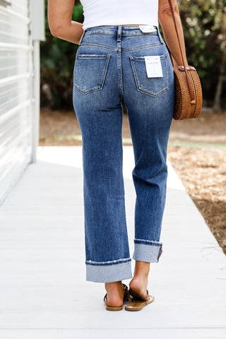 (SHIPS 5/6) Flying Monkey Stormie High Rise Slim Wide Leg Cuffed Jeans - Simply Me Boutique