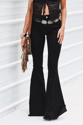 (SHIPS 6/1) Lonestar Black Flare Jeans with Tan Star Suede Detail - Simply Me Boutique
