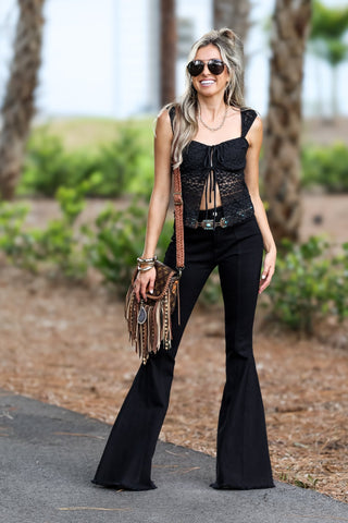 (SHIPS 6/1) Lonestar Black Flare Jeans with Tan Star Suede Detail - Simply Me Boutique
