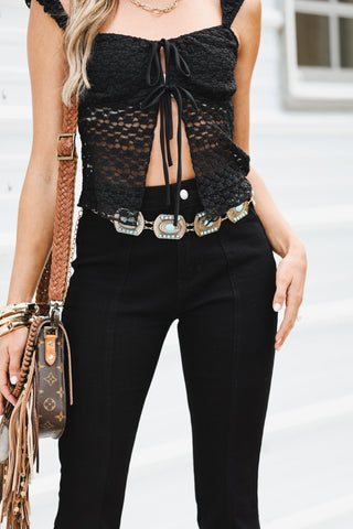 (SHIPS 6/1) Lonestar Black Flare Jeans with Tan Star Suede Detail - Simply Me Boutique