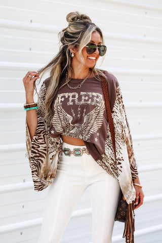 (SHIPS 6/15) Free Bird Kaftan Animal Print Kimono Top - Simply Me Boutique