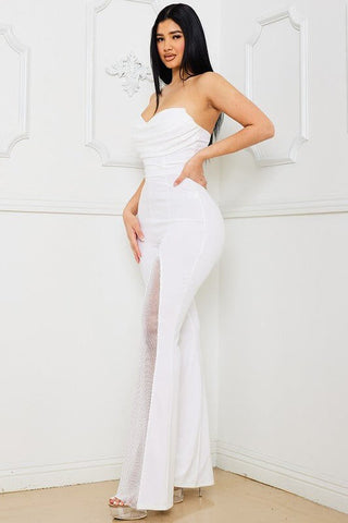 (SHIPS 8/16) Take Me Away Pleated Mesh Rhinestone Sweetheart Jumpsuit - Simply Me Boutique