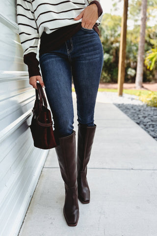 (SHIPS 9/23) Kancan Anya Mid High Rise Super Skinny Jeans Dark Wash - Simply Me Boutique