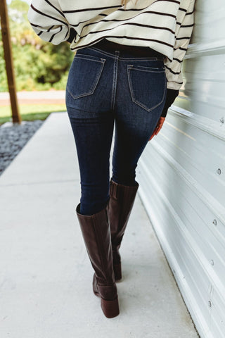(SHIPS 9/23) Kancan Anya Mid High Rise Super Skinny Jeans Dark Wash - Simply Me Boutique