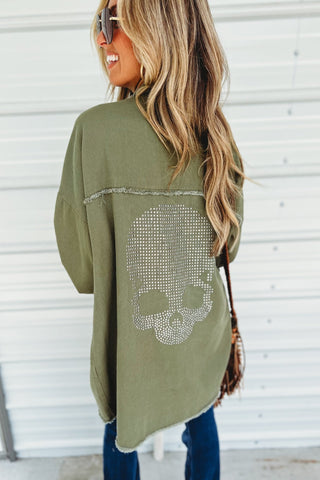 *SHIPS 9/9* The Lennon Oversized Olive Skull Jacket - Simply Me Boutique