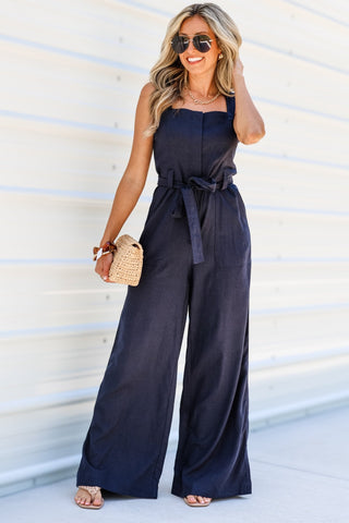 Shoreline Navy Linen Jumpsuit - Simply Me Boutique