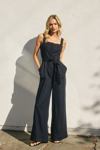 Shoreline Navy Linen Jumpsuit - Simply Me Boutique