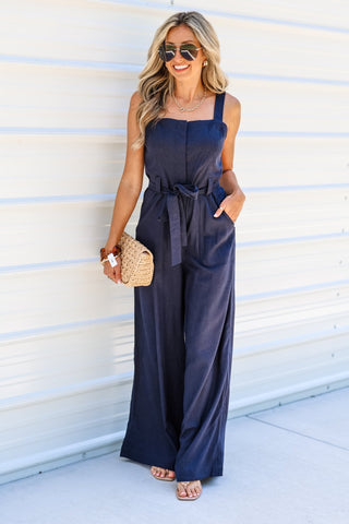 Shoreline Navy Linen Jumpsuit - Simply Me Boutique