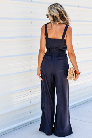 Shoreline Navy Linen Jumpsuit - Simply Me Boutique