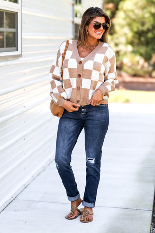 Shorter Length Checkered Cardigan - Simply Me Boutique