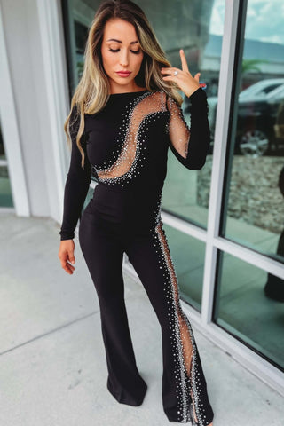 Showstopper Rhinestone Open Back Jumpsuit - Simply Me Boutique