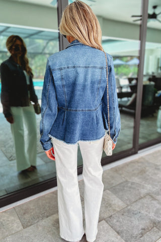 Sierra Blue Denim Peplum Jacket - Simply Me Boutique