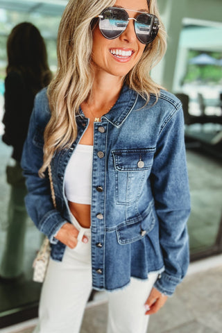 Sierra Blue Denim Peplum Jacket - Simply Me Boutique