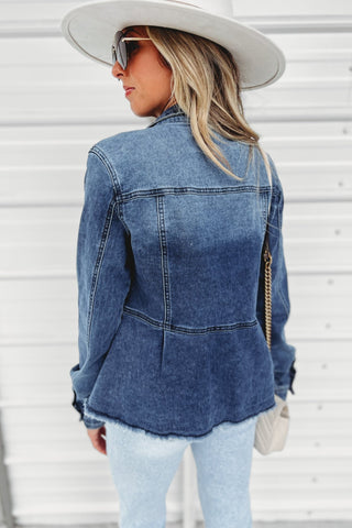 Sierra Blue Denim Peplum Jacket - Simply Me Boutique