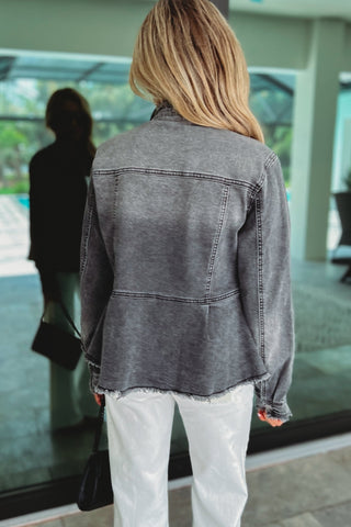 Sierra Washed Black Denim Peplum Jacket - Simply Me Boutique