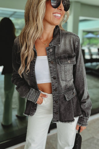 Sierra Washed Black Denim Peplum Jacket - Simply Me Boutique