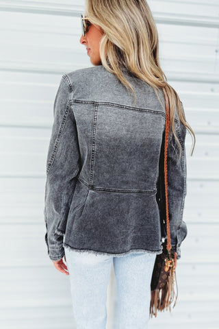 Sierra Washed Black Denim Peplum Jacket - Simply Me Boutique