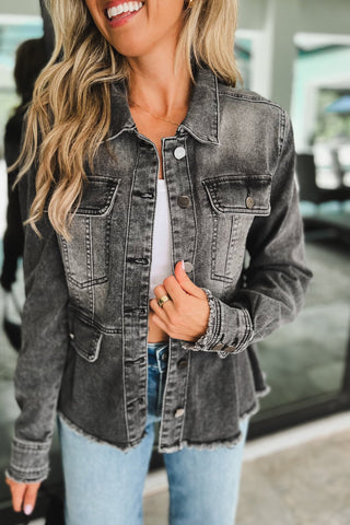 Sierra Washed Black Denim Peplum Jacket - Simply Me Boutique