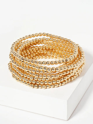 SILVER & GOLD Metallic Beads Stackable Stretch Bracelet Set - Simply Me Boutique