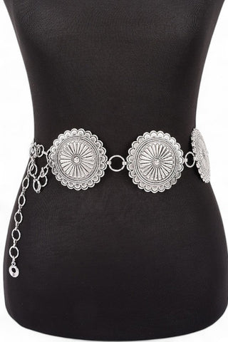 Silver Oversize Western Concho Chain Belt - Simply Me Boutique