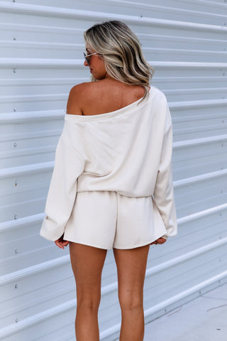 Simply Cozy Off Shoulder Shorts Lounge Set (CREAM) - Simply Me Boutique