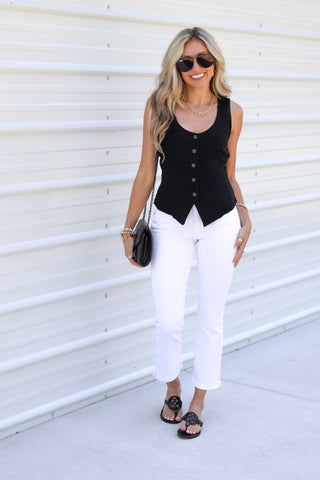 Simply Refined Linen Vest (Black) - Simply Me Boutique