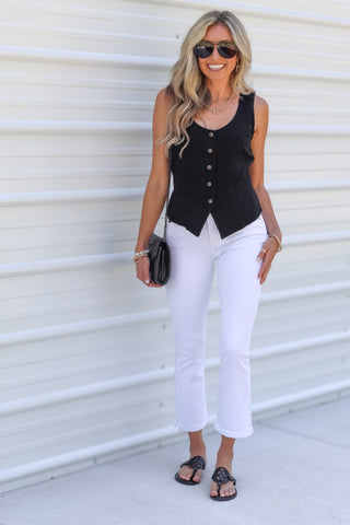 Simply Refined Linen Vest (Black) - Simply Me Boutique