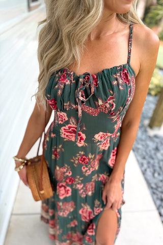 Simply Stunning Dark Olive Floral Maxi Dress - Simply Me Boutique