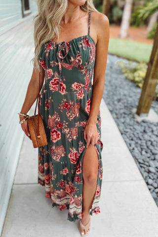 Simply Stunning Dark Olive Floral Maxi Dress - Simply Me Boutique