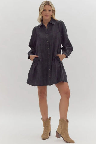 Sing That Song Denim Ruffled Mini Dress - Simply Me Boutique