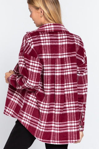 SIZE L - BURGUNDY Plaid Shacket - Simply Me Boutique