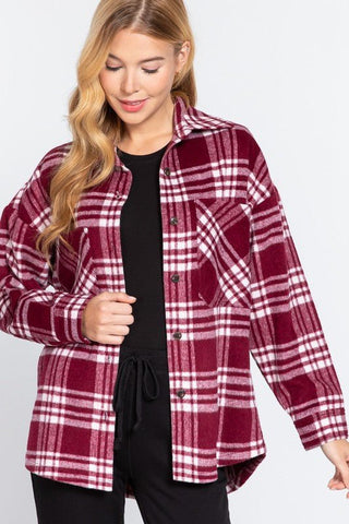 SIZE L - BURGUNDY Plaid Shacket - Simply Me Boutique